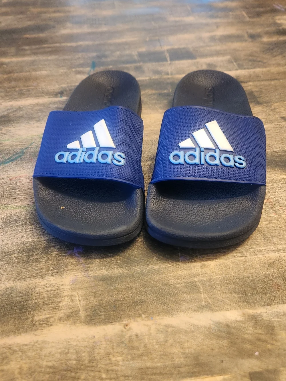 adidas Kids Navy Blue and White Slide Sandals